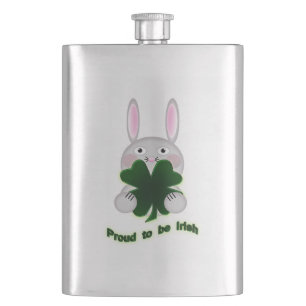 St. Patricks Bunny Proud zu irischem Kleeblatt Flachmann