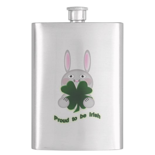 St. Patricks Bunny Proud zu irischem Kleeblatt Flachmann (Vorderseite)