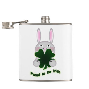 St. Patricks Bunny Proud zu irischem Kleeblatt Flachmann