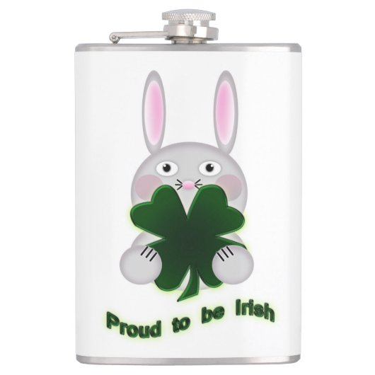 St. Patricks Bunny Proud zu irischem Kleeblatt Flachmann (Vorderseite)
