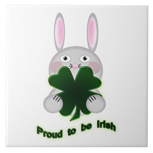 St. Patricks Bunny Proud zu irischem Kleeblatt Fliese (Vorderseite)