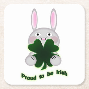 St. Patricks Bunny Proud zu irischem Kleeblatt Rechteckiger Pappuntersetzer