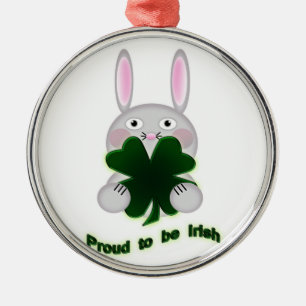 St. Patricks Bunny Proud zu irischem Kleeblatt Silbernes Ornament