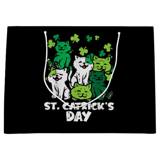St Patricks Catricks Day Cats Saint Pattys Große Geschenktüte (Vorderseite)