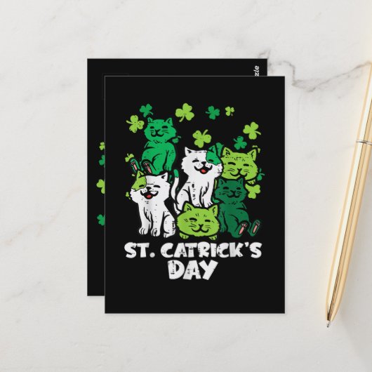 St Patricks Catricks Day Cats Saint Pattys Postkarte (Vorderseite/Rückseite Beispiel)