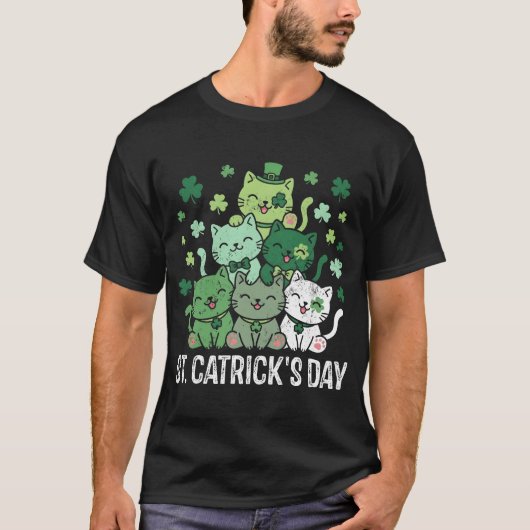St Patricks Catricks Day Funny Cats Shamrock T-Shirt (Vorderseite)