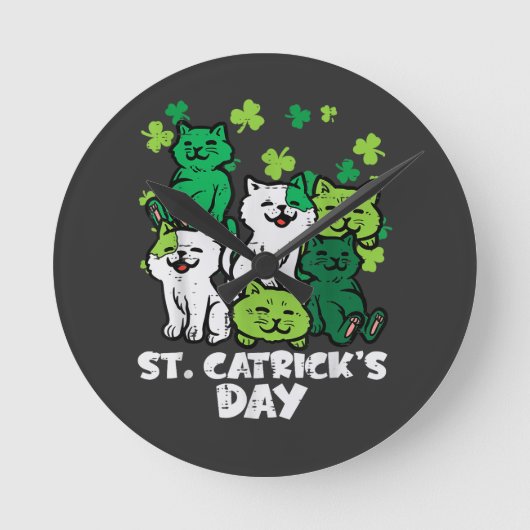 St Patricks Catricks Day Katzen Saint Pattys Runde Wanduhr (Vorderseite)