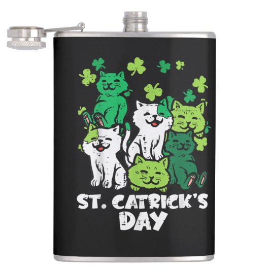 St Patricks Catricks Tag Katzen Saint Pattys Flachmann (Geöffnet)