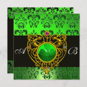 ST. PATRICK'S CELTIC HEART Green Damask Monogramm Einladung (Vorne/Hinten)