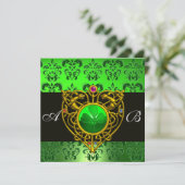 ST. PATRICK'S CELTIC HEART Green Damask Monogramm Einladung (Stehend Vorderseite)
