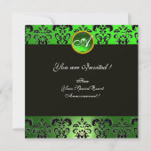 ST. PATRICK'S CELTIC HEART Green Damask Monogramm Einladung (Rückseite)