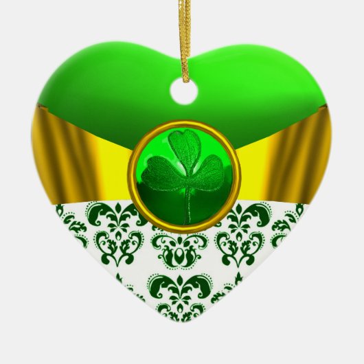 ST. PATRICK'S CELTIC HERZ GOLD GREEN KLEEBLATT KERAMIK ORNAMENT (Vorne)