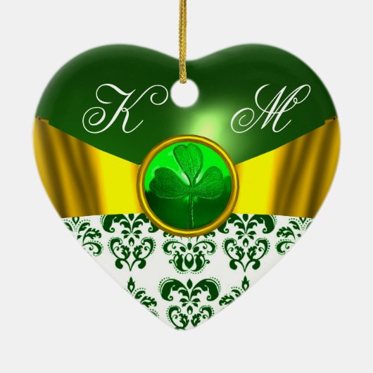 ST. PATRICK'S CELTIC HERZ GOLD GREEN KLEEBLATT KERAMIK ORNAMENT (Hinten)