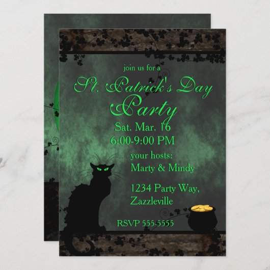 St. Patrick's Chat Noir Einladung (Vorne/Hinten)