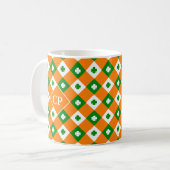 St Patrick's Clover Green Orange Kariert Name Kaffeetasse (Vorderseite Links)