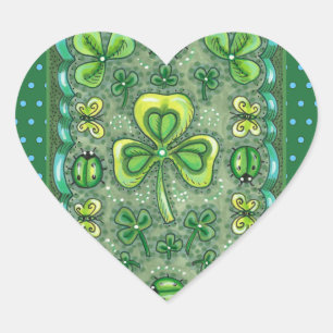 ST. PATRICK'S DACHFOLK ART KLEEBLATTS N' LADYBUGS Herz-Aufkleber