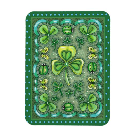 ST. PATRICK'S DACHFOLK ART KLEEBLATTS N' LADYBUGS MAGNET (Vertikal)
