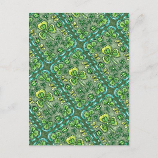 ST. PATRICK'S DACHFOLK ART KLEEBLATTS N' LADYBUGS POSTKARTE (Vorderseite)