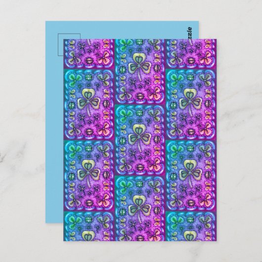 ST. PATRICK'S DACHFOLK ART KLEEBLATTS N' LADYBUGS POSTKARTE (Vorne/Hinten)