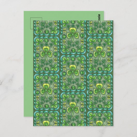 ST. PATRICK'S DACHFOLK ART KLEEBLATTS N' LADYBUGS POSTKARTE (Vorne/Hinten)