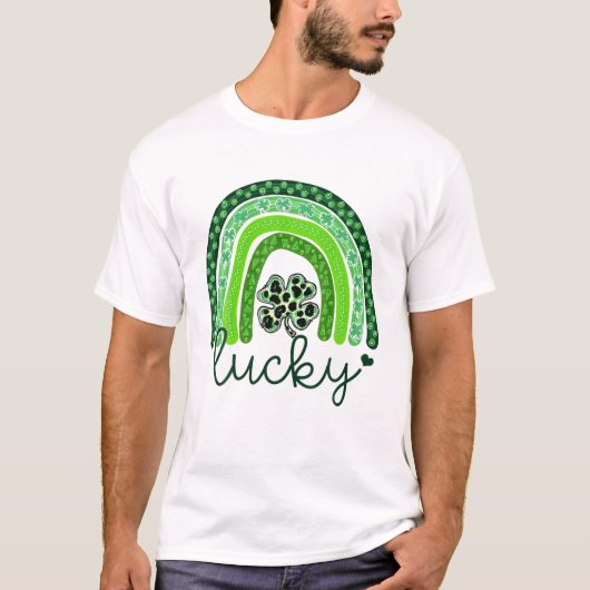 St Patricks Day 2022 Lucky Rainbow Leopard W T-Shirt (Vorderseite)