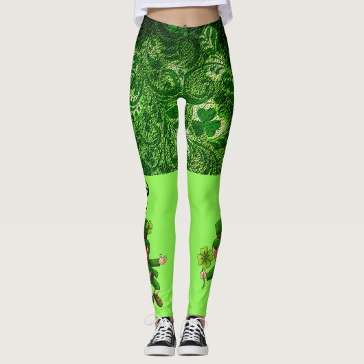 St Patrick's Day 2 Tone Green Fun Leprechaun Leggings (Vorderseite)