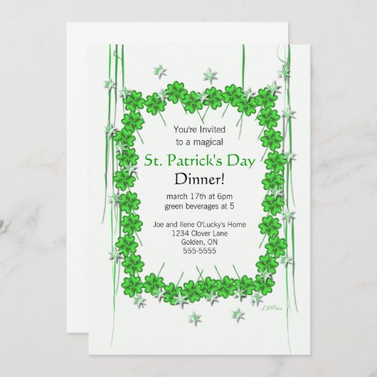 St. Patrick's Day 4-Leaf Klee und Sterne Einladung (Vorne/Hinten)