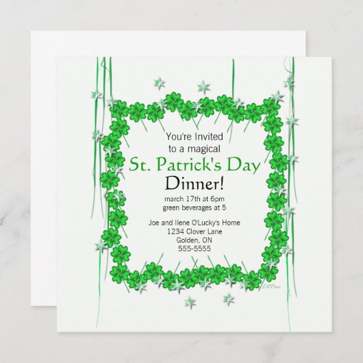 St. Patrick's Day 4-Leaf Klee und Sterne Einladung (Vorne/Hinten)