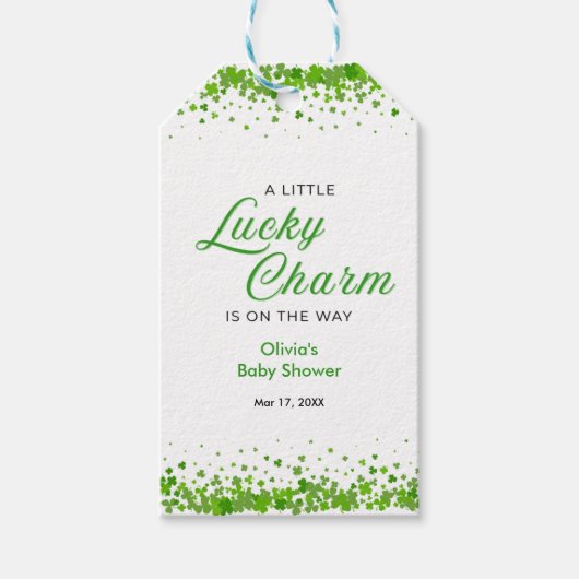 St Patrick's Day A Little Lucky Charm Baby Shower Geschenkanhänger (Vorderseite)
