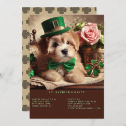 St Patrick's Day Adorable Fluffy Welpenhut Einladung