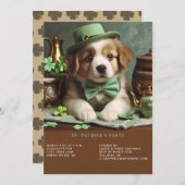 St Patrick's Day Adorable Puppy Green Hat Bow Kraw Einladung (Vorne/Hinten)