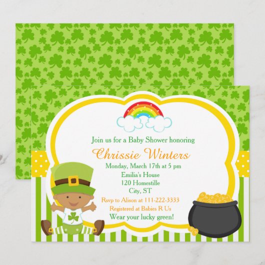 St Patrick's Day African American Baby Shower Einladung (Vorne/Hinten)