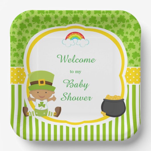 St Patrick's Day African American Boy Baby Shower Pappteller (Vorderseite)