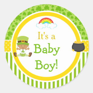 St Patrick's Day African American Boy Baby Shower Runder Aufkleber