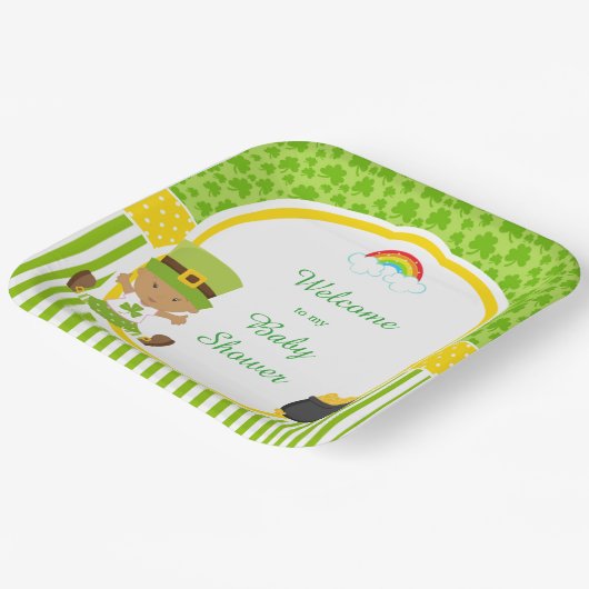 St Patrick's Day African American Girl Baby Shower Pappteller (Gewinkelt)