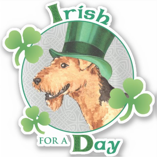 St. Patrick's Day Airedale Vinyl Sticker (Vorderseite)