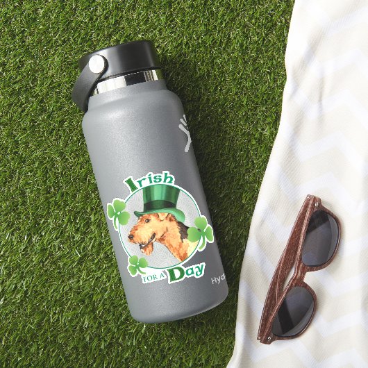 St. Patrick's Day Airedale Vinyl Sticker (HydroFlask Insitu)