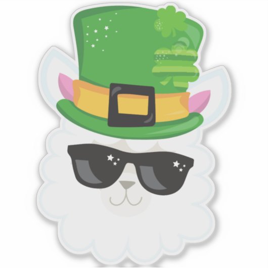 St. Patrick's Day, Alpaca, Llama, Leprechaun Hat Aufkleber (Vorderseite)