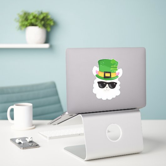 St. Patrick's Day, Alpaca, Llama, Leprechaun Hat Aufkleber (Laptop auf Schreibtisch)