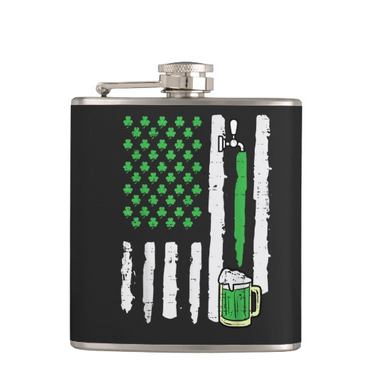 St Patricks Day Amerika-Flagge Heiliger Flachmann (Vorderseite)