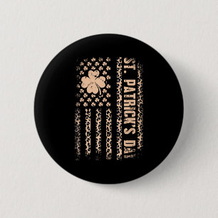 St. Patricks Day Amerikanische Flagge Leopard Klee Button