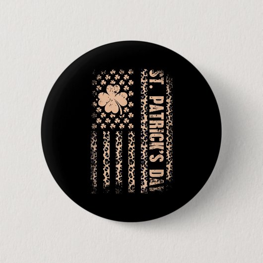 St. Patricks Day Amerikanische Flagge Leopard Klee Button (Vorderseite)