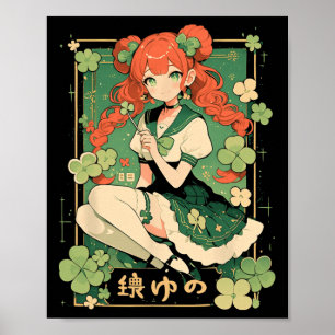 St. Patricks Day Anime Girl Manga Green Kawaii C Poster