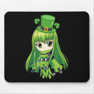 St. Patrick's Day Anime Girl mit Kleeblättern Mousepad