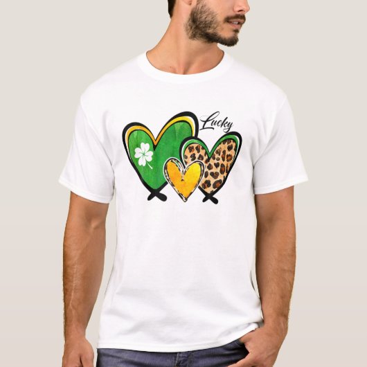St. Patrick's Day Apparel Leopard Lucky Hearts Sha T-Shirt (Vorderseite)