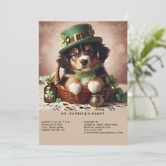 St Patrick's Day Australian Shepherd Puppy Einladung (Stehend Vorderseite)