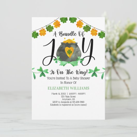 St. Patrick's Day Baby Shower Einladung (Stehend Vorderseite)