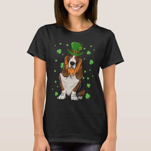 St Patricks Day Basset Hound Dog Shamrock T-Shirt (Vorderseite)