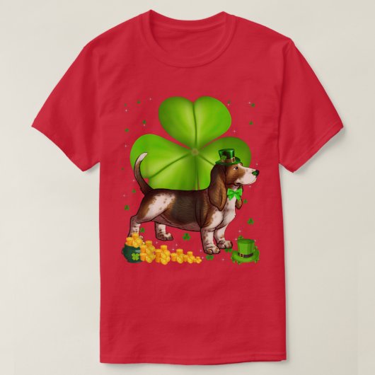 St Patrick's Day Basset Hound Kleeblatt Pet Lover T-Shirt (Design vorne)