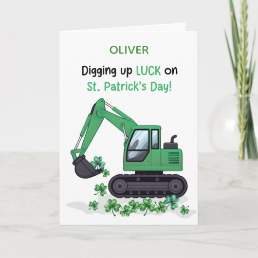 St Patricks Day Baustellenbagger gräbt auf Karte (Vorderseite)